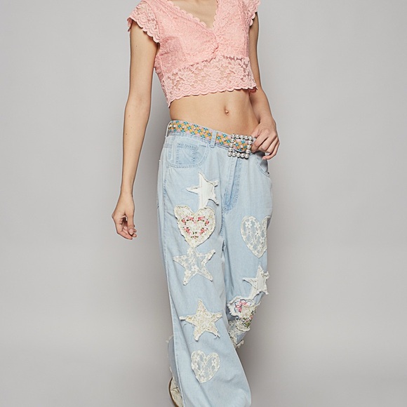 48 hr preview sale : Lilly Patch Light Blue Soft Denim Star/ Heart Patch Jeans. - Picture 2 of 4
